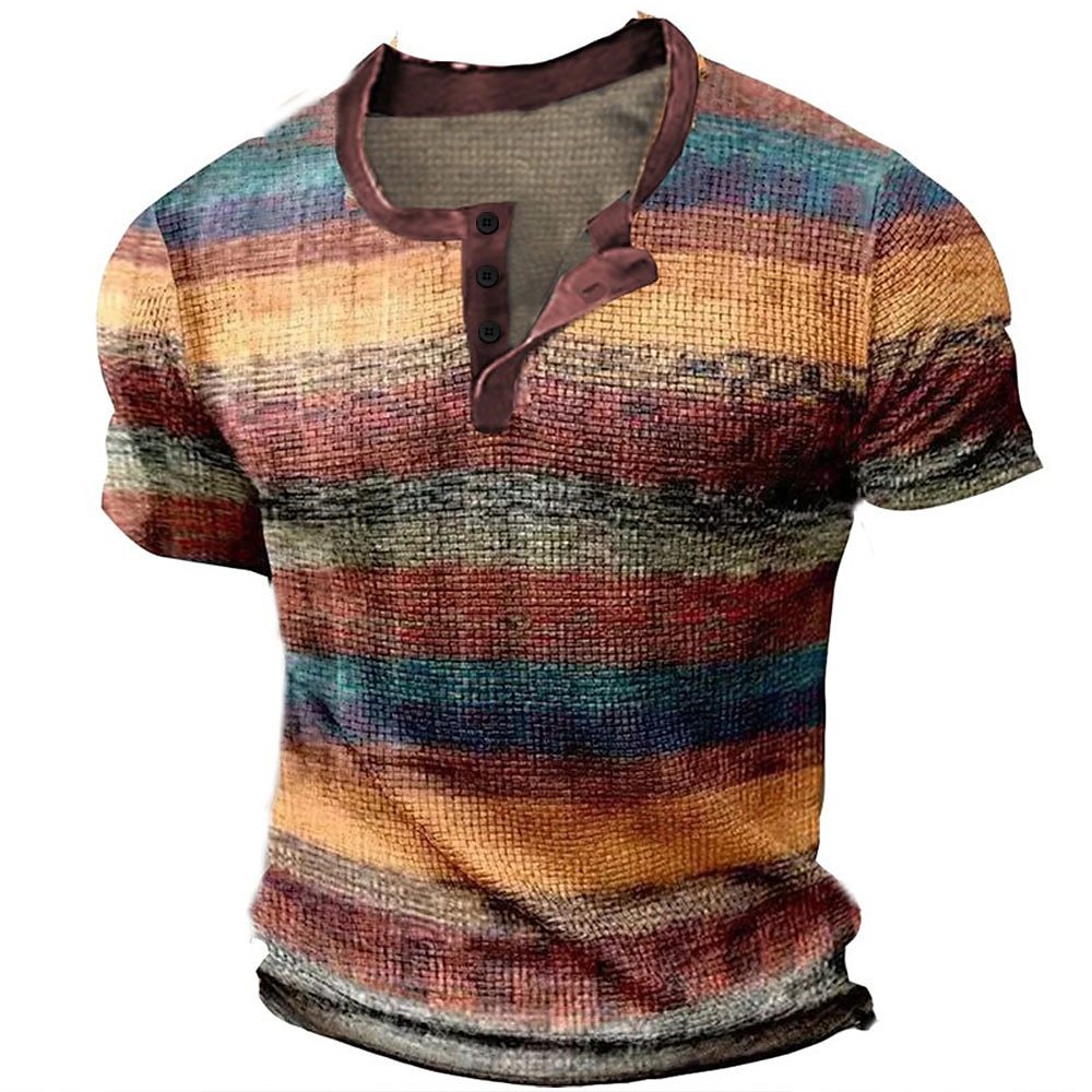 Herren Waffel-Henley-Hemd Tee Graphic Farbblock Henley Bekleidung 3D-Druck Outdoor Casual Kurzarm Taste Modisch Designer Stilvoll Vintage Lightinthebox