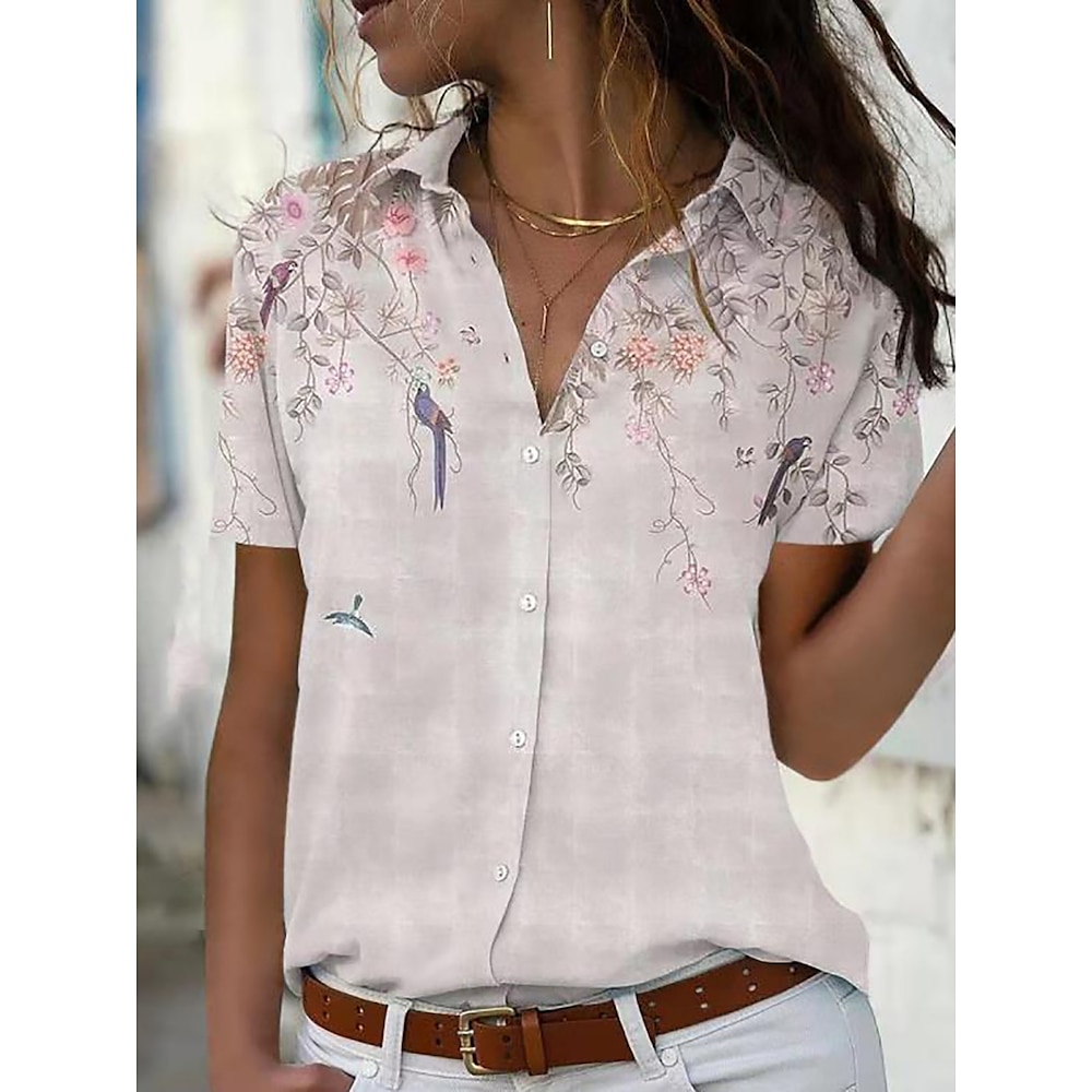 Damen Hemd Bluse Stilvoll Brautkleider schlicht Blumen Normale Oberteile Kurzarm Hemdkragen Knopf Bedruckt Regular Fit Täglich Hellgrün Rosa Blau Sommer Frühling Lightinthebox