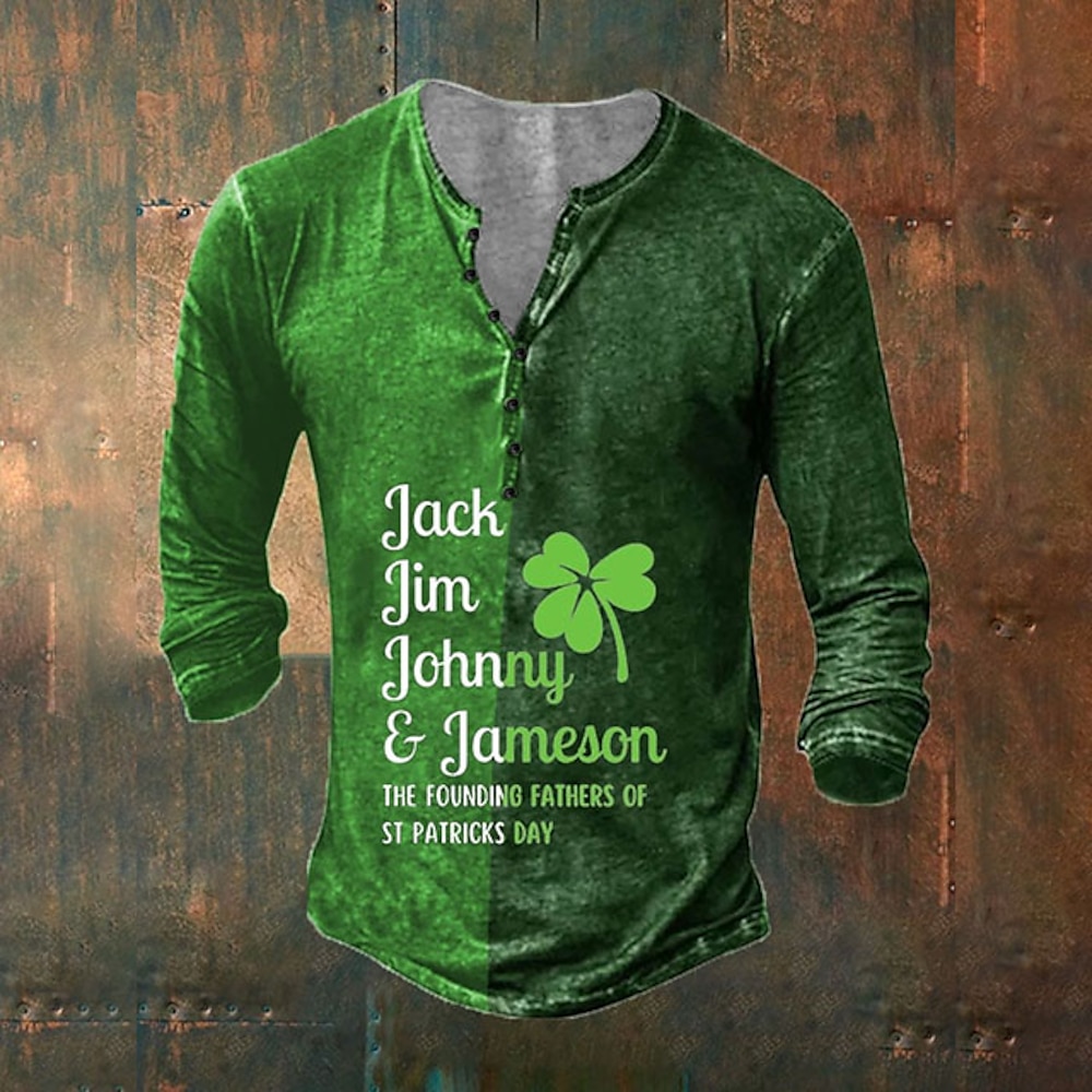 Herren St. Patrick Graphic Vierblättriges Kleeblatt T Shirt Henley Shirt Tee Langarm Vintage Designer Stilvoll Outdoor Täglich Sport Frühling Sommer Grün Blau Henley Henley T-Shirt Lightinthebox