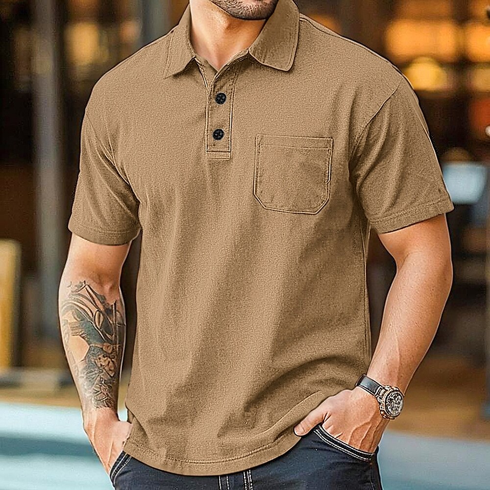 Herren T Shirt Golf Poloshirts Casual Klassisch Kurzarm Modisch Betrübt Feste Farbe Knopf Frühling Herbst Schwarz Marineblau Khaki Armeegrün Grau T Shirt Lightinthebox