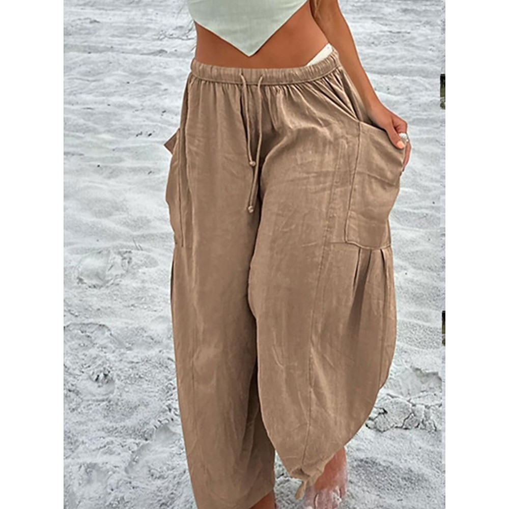 Damen Frech Chinesisch Chino Modisch Strassenmode In voller Länge Hoher Taillenbund Glatt Tasche Elastischer Bund Bequem Weich Komfortabel Mikro-elastisch Outdoor Urlaub Strasse Marineblau Khaki Lightinthebox