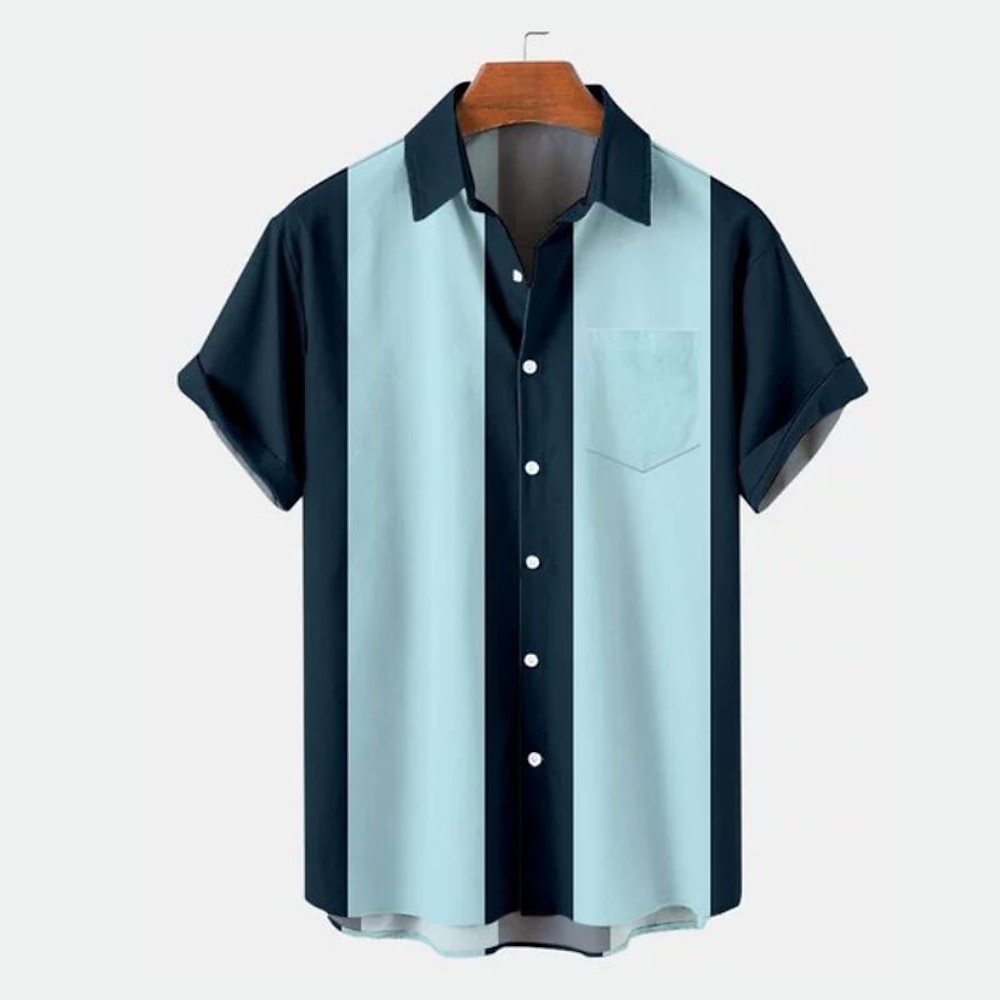 Herren Hemd Sommerhemd Bowling-Shirt Knopfhemd Schwarz / Weiß Schwarzgrau Blau Kurzarm Farbblock Umlegekragen Outdoor Strasse Button-Down Bekleidung Baumwolle Baumwollmischung Modisch 1950s Lightinthebox