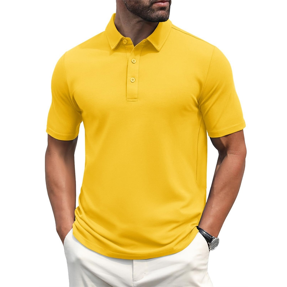 Herren Golfhemd Golf Poloshirts Arbeit Casual Kargen Kurzarm Basic Modern Glatt Knopf Frühling Sommer Regular Fit Hellgelb Wein Pfauenblau Dunkelgrau Schwarz Weiß Golfhemd Lightinthebox