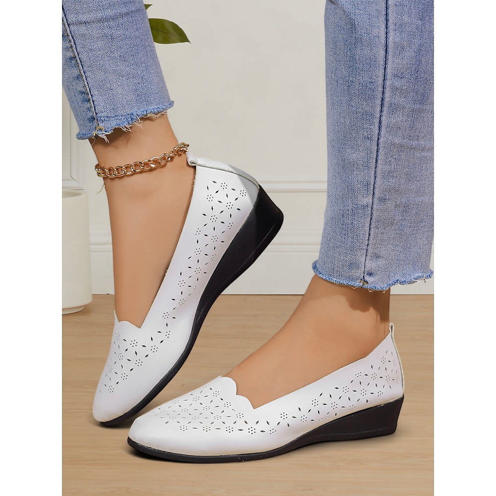 Damen Flache Schuhe Klassische Loafer B¨¹ro Arbeit Blumen Flacher Absatz Runde Zehe Geschäftlich Komfort Minimalismus Kunstleder Halbschuhe Schwarz Weiß Braun Lightinthebox