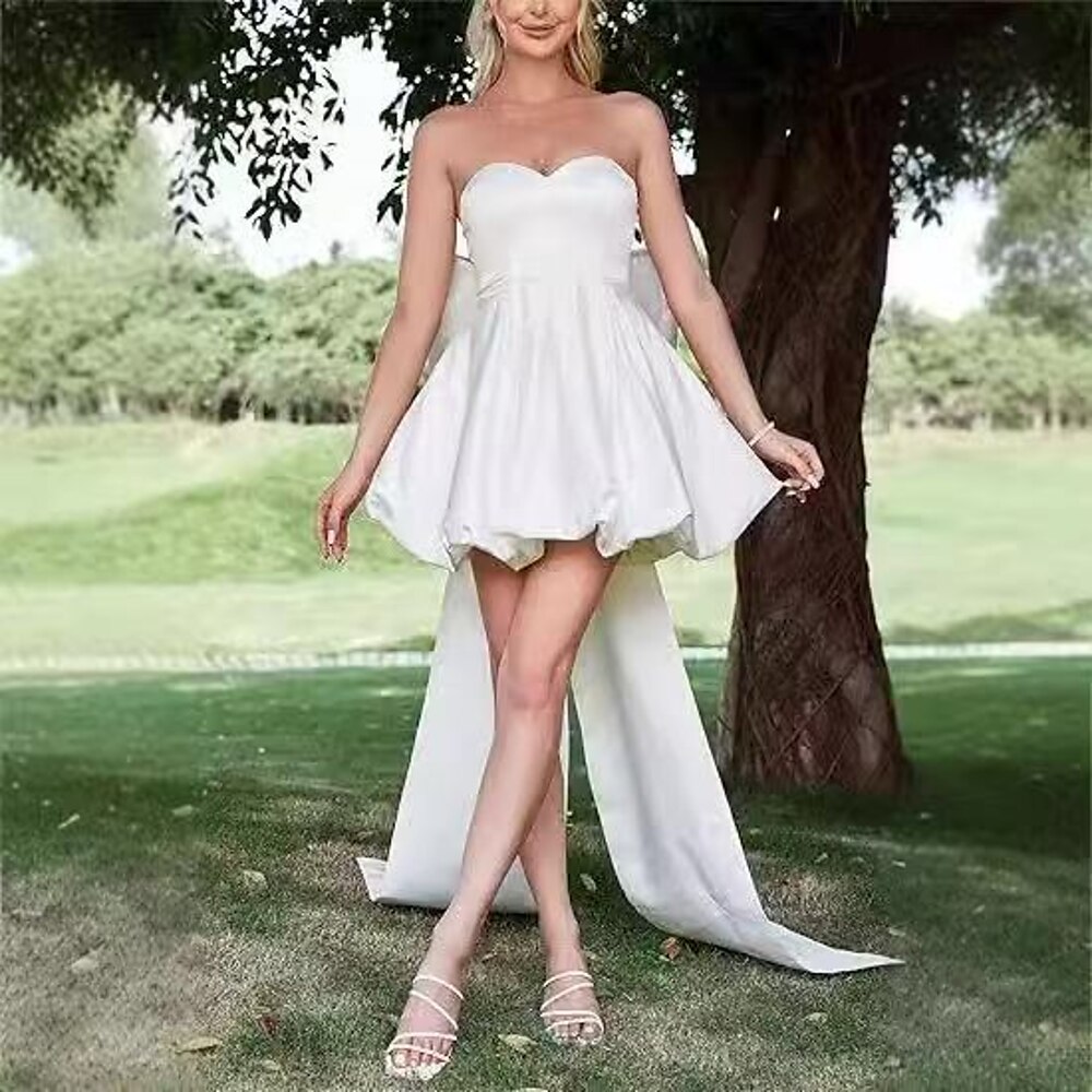 Kurze Brautkleider Boho Hochzeitskleider Ballkleid Schatz Ausschnitt Ärmellos Knie-Länge Jersey Hochzeitsanzüge Brautkleider Mit Schleife(n) Plissee 2025 Lightinthebox