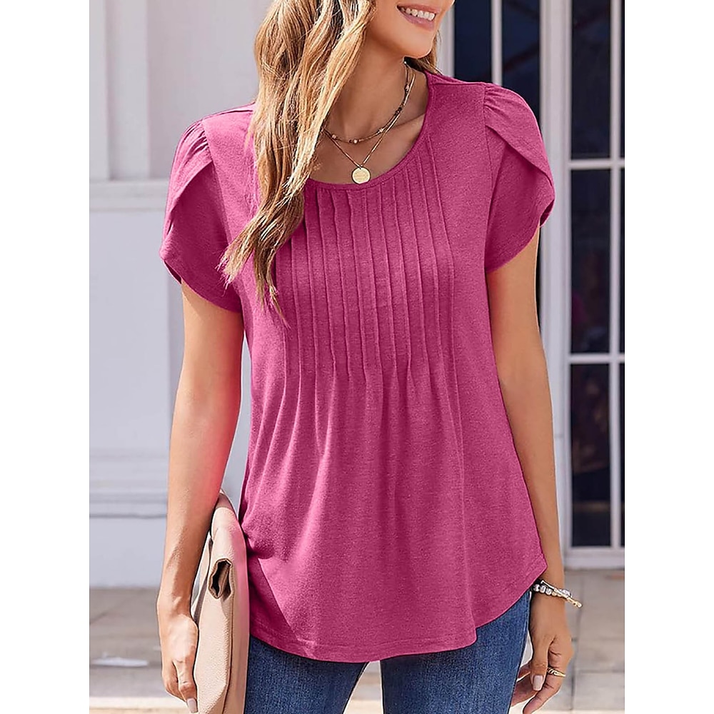 Damen T Shirt Modisch Modern Brautkleider schlicht Glatt Normale Oberteile Kurzarm Rundhalsausschnitt Regular Fit Täglich Wochenende Weiß Wein Sommer Frühling Lightinthebox