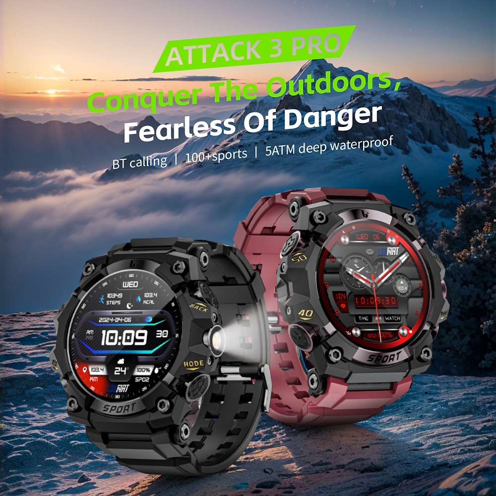 LOKMAT ATTACK 3 PRO Smartwatch 1.39 Zoll Smartwatch Fitnessuhr Bluetooth Schrittzähler Anruferinnerung AktivitätenTracker Kompatibel mit Android iOS Damen Herren Langer Standby Freisprechanlage Lightinthebox