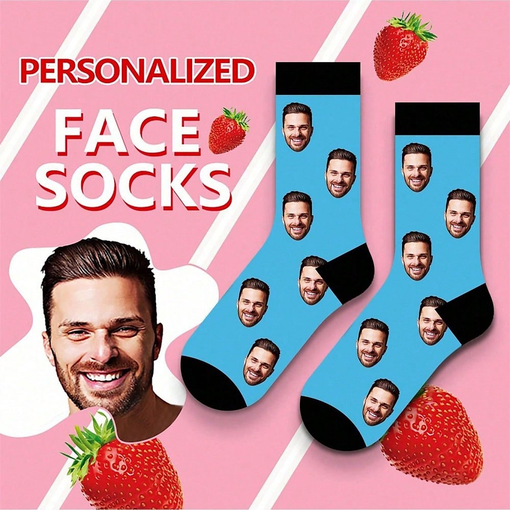 personalisierte Gesichtssocken, benutzerdefinierte Fotosocken, lustige Crew-Socken für Paare, Valentinstagsgeschenk, Geburtstagsgeschenk, Weihnachten, Haustiere, Familie, Abschlussfeier, Feiertage, Jubiläen Lightinthebox