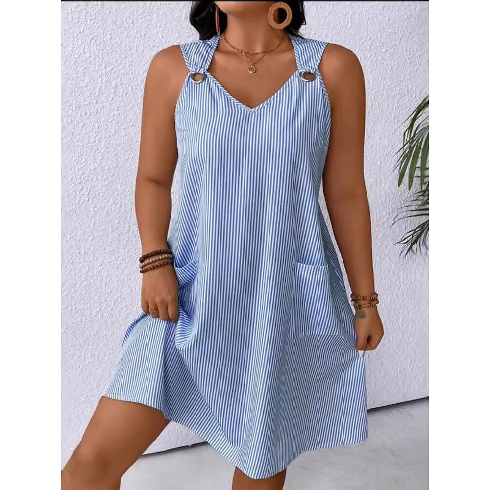 Damen Minikleid Casual kleid skims dress Stilvoll Brautkleider schlicht Urlaub Täglich Regular Fit Streifen Ärmellos Gurt Schwarz Blau Sommer Lightinthebox