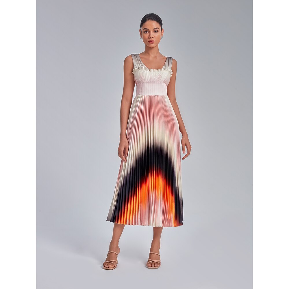 Kleid mit plissierten Rüschenträgern und Ombré-Muster Lightinthebox