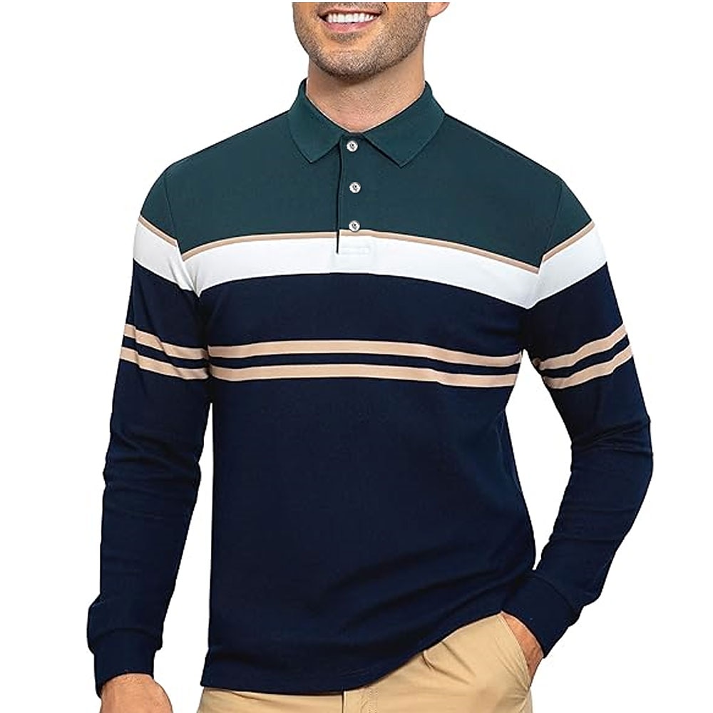 Herren Streifen Rugby-Polo Langarm Polo-Shirts Hemden mit Kragen Sportbekleidung Business-Casual Athlässigkeit Knopf 3D-Druck Rote Armeegrün Lightinthebox