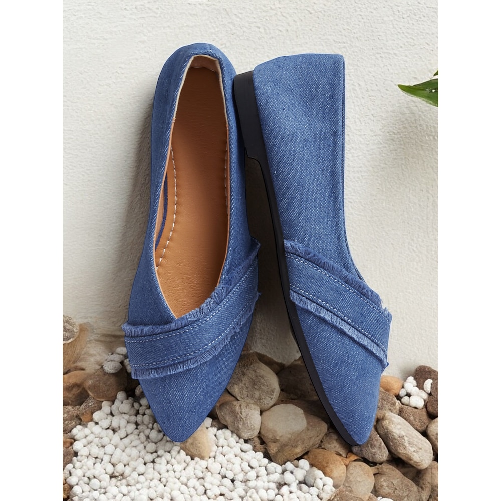 Damen Flache Schuhe Täglich Quaste Flacher Absatz Spitze Zehe Brautkleider schlicht Minimalismus Denim Jeans Halbschuhe Blau Lightinthebox