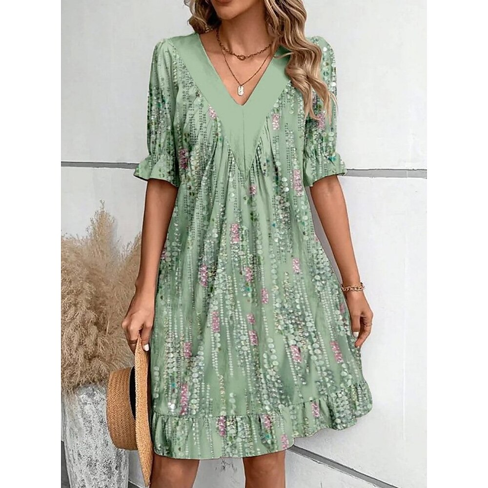 Damen Casual kleid Stilvoll Brautkleider schlicht Blumen Minikleid Kurzarm V Ausschnitt Bedruckt Regular Fit Urlaub Täglich Rote Braun Grün Leicht Blau Sommer Lightinthebox