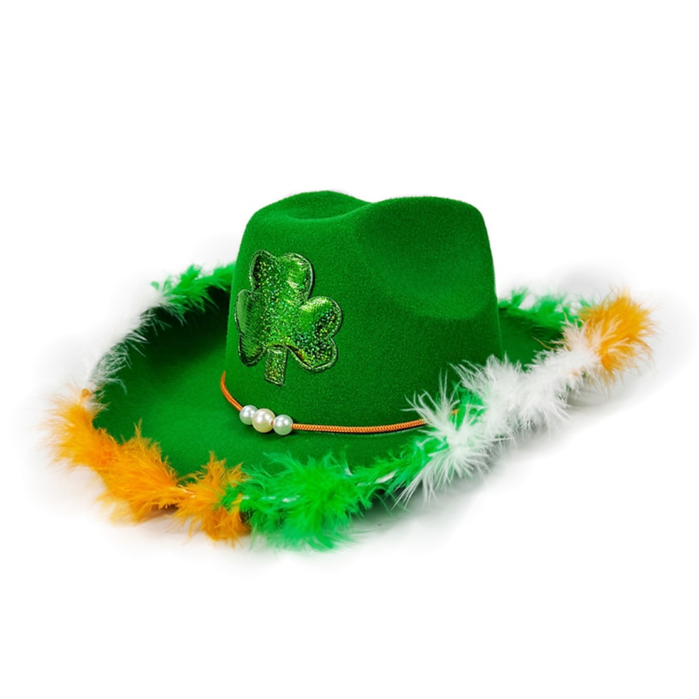 Herren Sonnenhut Partyhut Grün Polyester Feder Modisch Brautkleider schlicht Täglich St. Patrick Day Kleeblatt Sonnenschutz Atmungsaktiv Lightinthebox