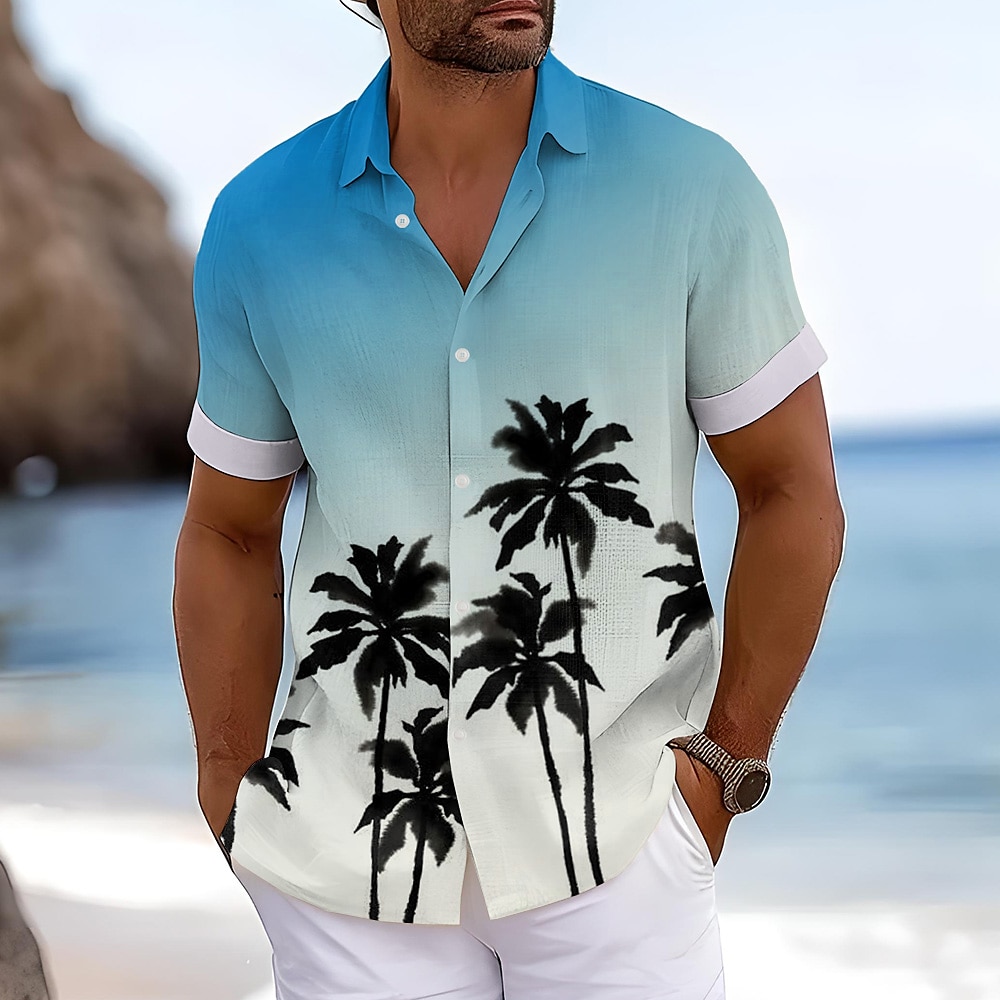 Herren Kokosnussbaum Hawaiihemd Sommerhemd Aloha-Shirt Kurzarm Hawaiianisch Urlaub Sommer Umlegekragen Knopf hoch Gelb Rosa Blau Grün Lightinthebox