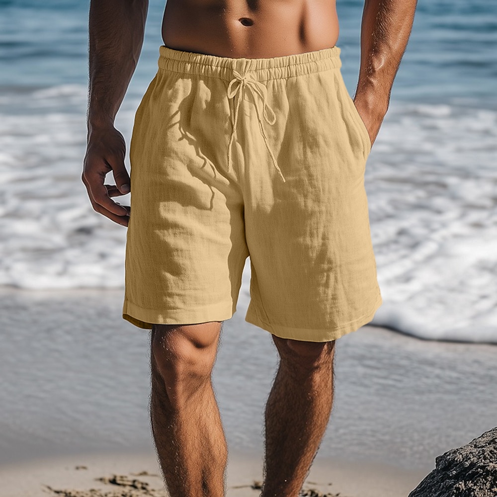 Herren Shorts Kurze Hosen Sommer-Shorts Strandshorts Kurze Hosen Kordelzug Elastische Taille Gerade geschnitten Glatt Komfort Atmungsaktiv Knielänge Täglich Festtage Strand Urlaub Modisch Wei Lightinthebox