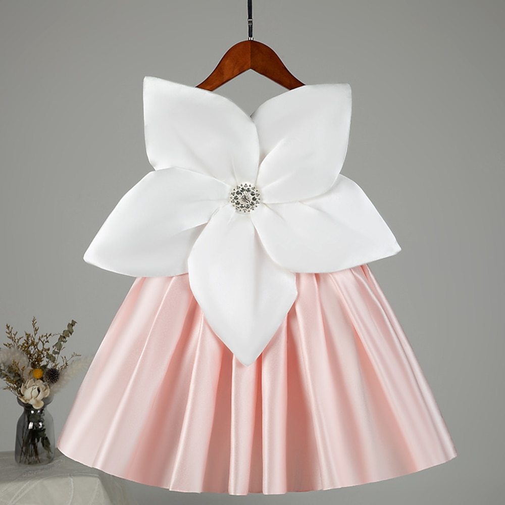 Blumenmädchenkleid Kinder Mädchen Prinzessinenkleid Leistung Hochzeit Party Elegant Schön Gitter Feste Farbe Ärmellos Rundhalsausschnitt Gelb Rosa 4 Jahre Lightinthebox