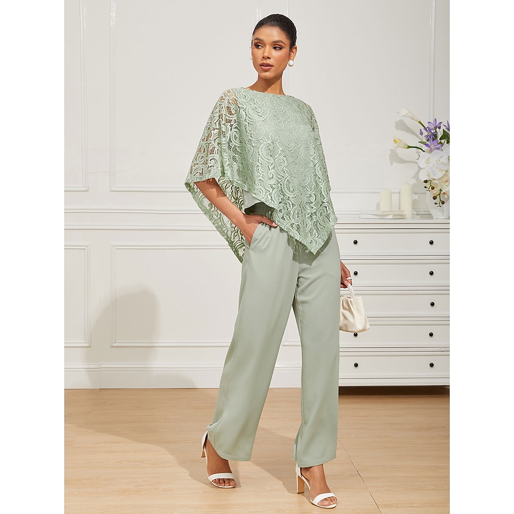 Damen Bluse Elegante Oberteile Elegant Glatt Normale Oberteile Halbe Ärmel Rundhalsausschnitt Spitze Patchwork Layer-Look Lockere Passform kleid hochzeitsgast Täglich Salbeigrün Sommer Frühling Lightinthebox