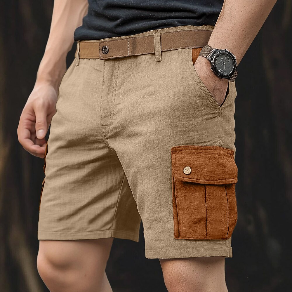 Herren Cargo Shorts Kurze Hosen Leinenshorts Kurze Hosen Sommer-Shorts Strandshorts Kurze Hosen Knopf Multi Pocket Farbblock Komfort Atmungsaktiv Knielänge Casual Täglich Festtage Modisch Retro Lightinthebox