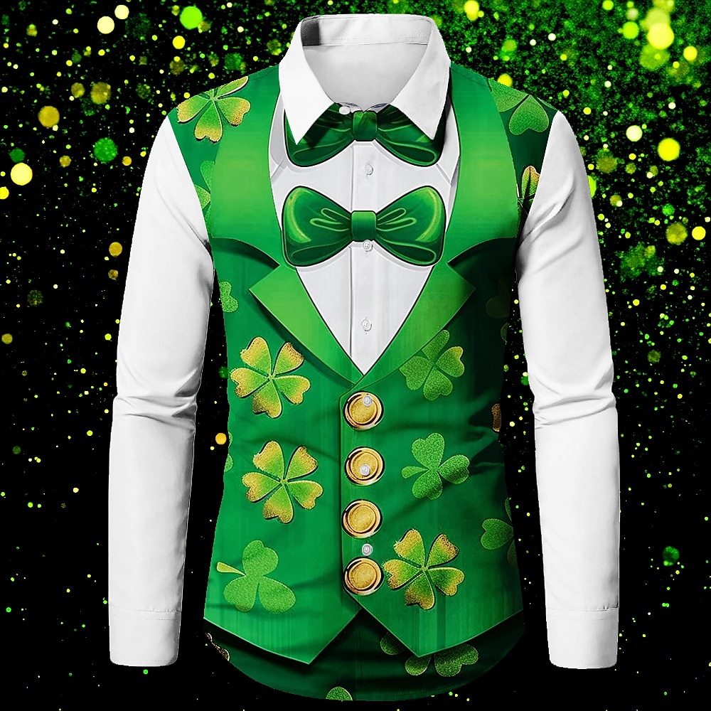 St. Patrick Herren Vierblättriges Kleeblatt Hemd Langarm Abstrakt Party St.Patrick's Day Frühling Herbst Umlegekragen Knopf hoch Weiß Gelb Lightinthebox