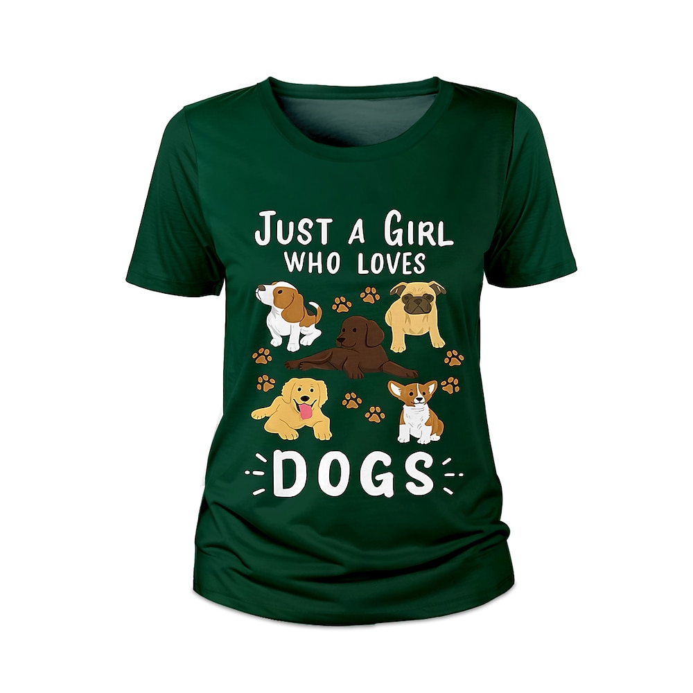 Damen T Shirt Brautkleider schlicht Tier Hund Normale Oberteile Kurzarm Rundhalsausschnitt Bedruckt Regular Fit Täglich Dunkelgrün Sommer Frühling Lightinthebox