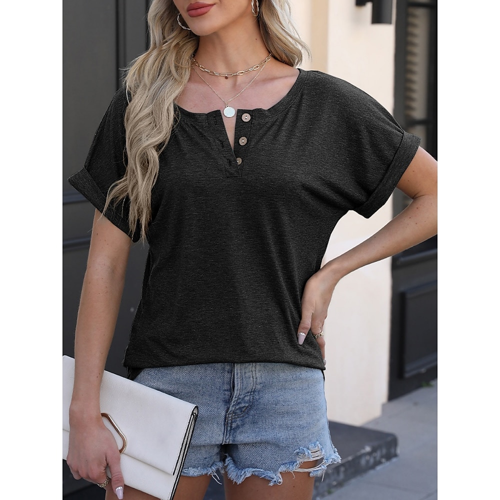 Damen T Shirt Basic Glatt Normale Oberteile Kurzarm Rundhalsausschnitt Regular Fit Täglich Wochenende Schwarz Marineblau Sommer Frühling Lightinthebox