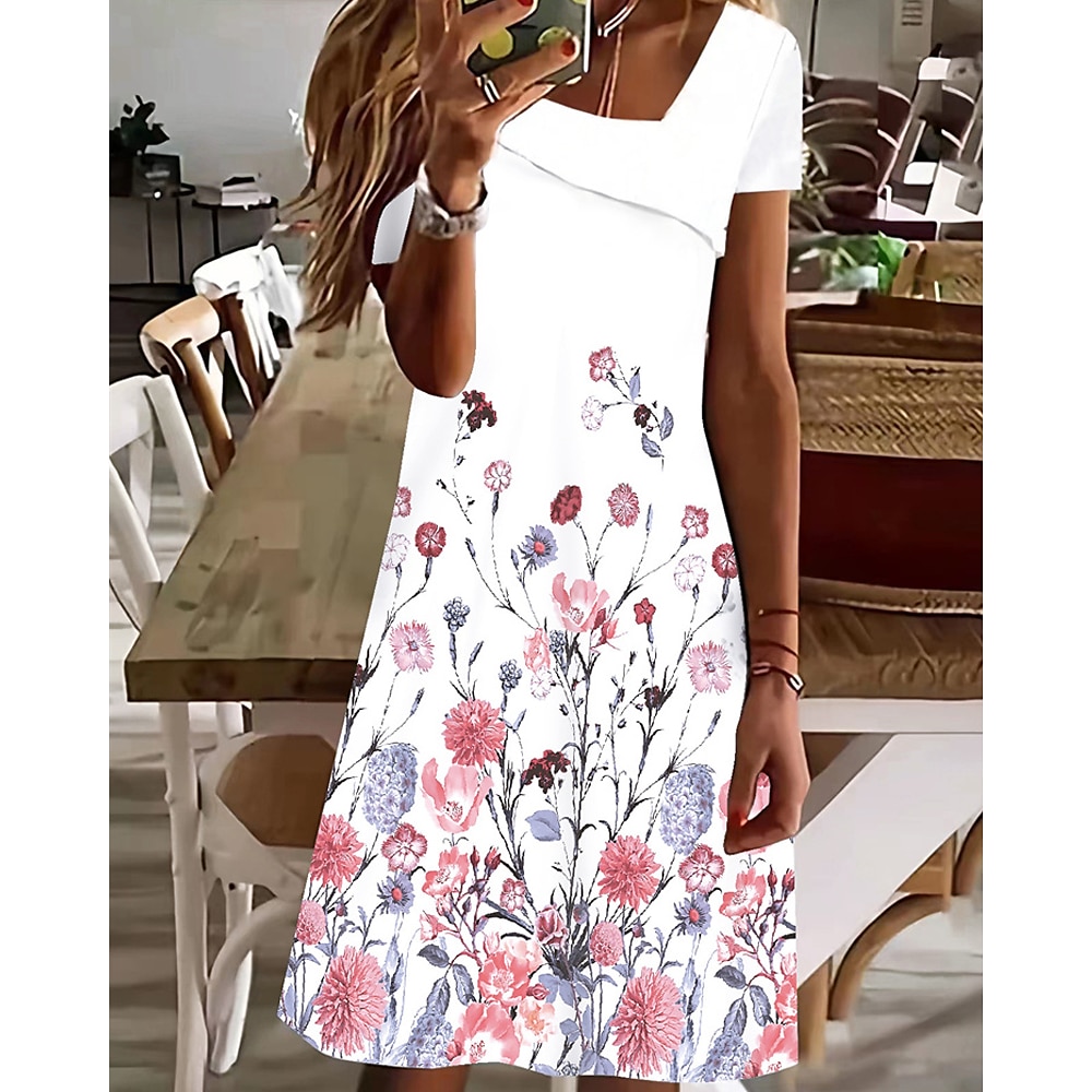 Damen Casual kleid Blumenkleid Sommerkleid Stilvoll Brautkleider schlicht Blumen kleid lang Kurzarm Quadratischer Ausschnitt Gespleisst Regular Fit Urlaub Täglich Verabredung Rosa Blau Sommer Lightinthebox