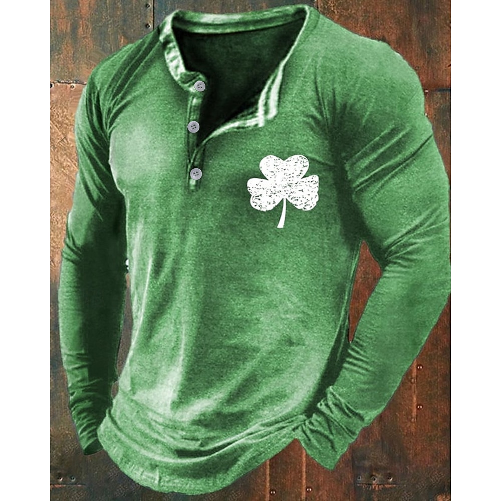 Herren St. Patricks Day T-Shirt St. Patrick's Day-Shirts T Shirt Henley Shirt T-Shirt Kleeblatt Henley Urlaub Casual Langarm Bedruckt Bekleidung Polyester Modisch Designer Basic Lightinthebox