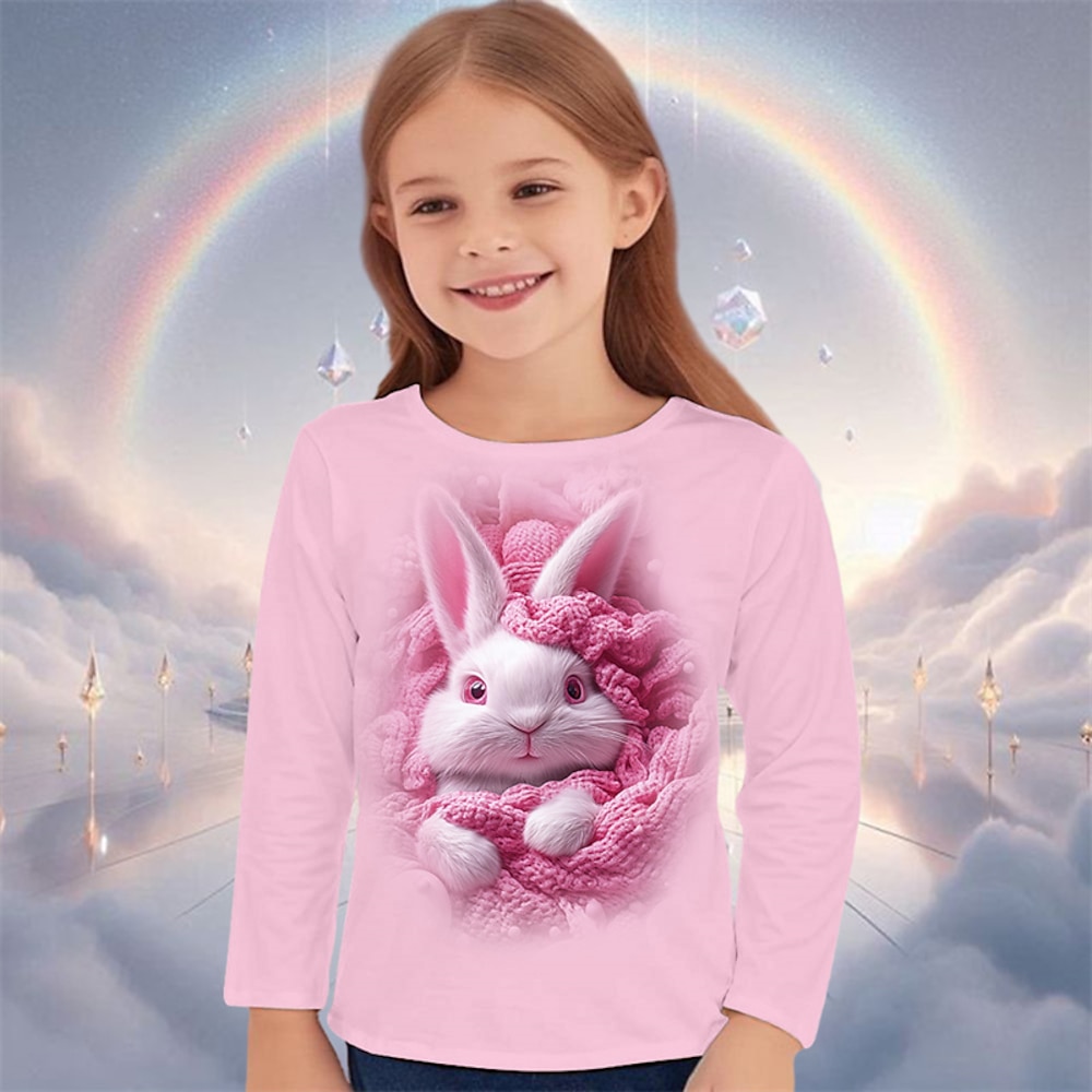 Mädchen 3D Graphic Tier Hase Kaninchen T-Shirt Langarm Frühling Herbst Modisch Basic kinderkleidung 4-12 Jahre Rundhalsausschnitt Outdoor Casual Täglich Regular Fit Lightinthebox