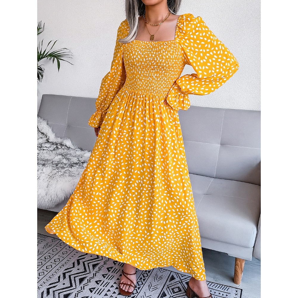 Damen Casual kleid Schaukelkleid A Linie Kleid Stilvoll Brautkleider schlicht Graphic Maxidress Langarm Quadratischer Ausschnitt Bedruckt Regular Fit Urlaub Täglich Gelb Rosa Frühling Herbst Lightinthebox