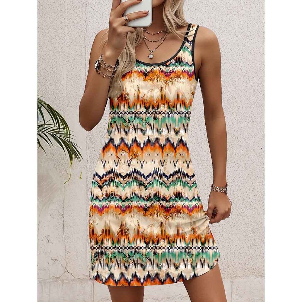 Damen A Linie Kleid Tank-Top Kleid Vintage Stilvoll Brautkleider schlicht Graphic Minikleid Ärmellos Rundhalsausschnitt U-Ausschnitt Bedruckt Lockere Passform Täglich Orange Sommer Frühling Lightinthebox