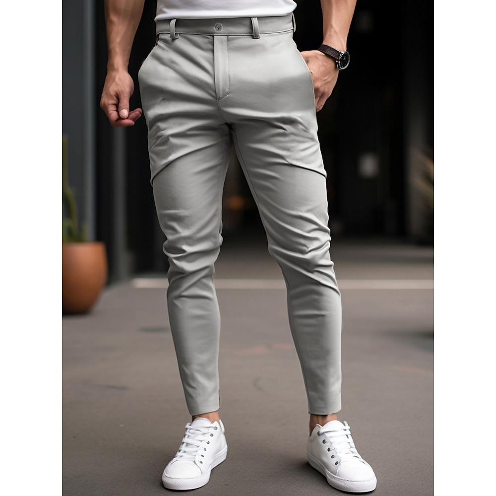 Herren Hose Hosen Chinesisch Chino Chino Hosen Tasche Falten Glatt Komfort Atmungsaktiv Outdoor Täglich Ausgehen Modisch Brautkleider schlicht Schwarz Weiß Lightinthebox