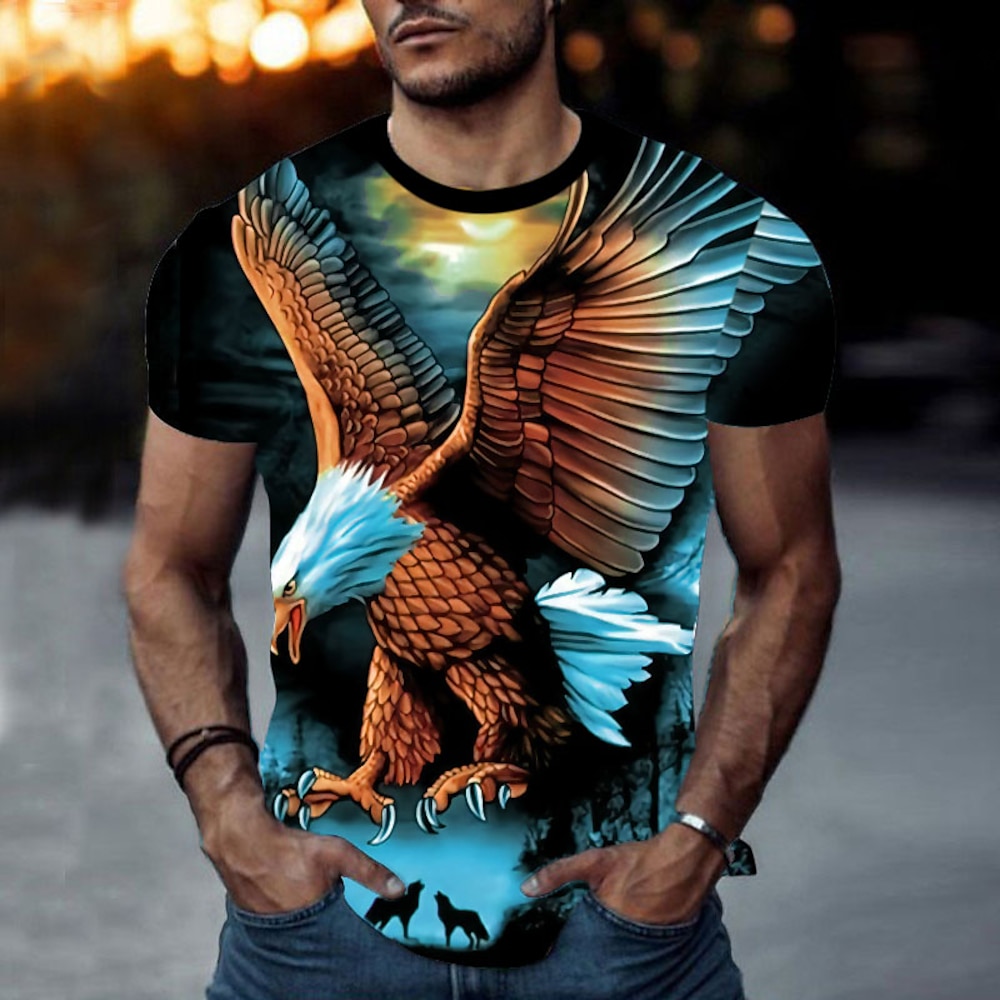 Herren Tier Adler T Shirt Kurzarm T-Shirt 3D-Druck Rundhalsausschnitt Hemd Sport Modisch Sportbekleidung Outdoor Strasse Casual Gelb Blau Staubiges Blau Sommer Frühling Bekleidung S M L XL XXL XXXL Lightinthebox