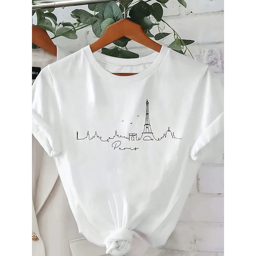 Damen T Shirt Baumwoll-Shirt Buchstabe Brautkleider schlicht Kurzarm Rundhalsausschnitt Normale Oberteile Täglich Bedruckt Schwarz Weiß Sommer Lightinthebox