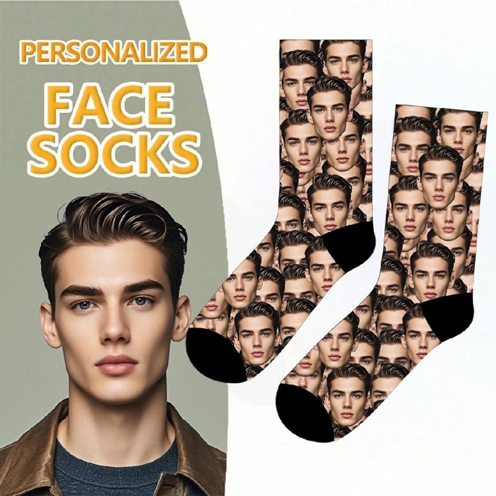 personalisierte Gesichtssocken, benutzerdefinierte Fotosocken, lustige Crew-Socken Avatar-Kachel, Valentinstagsgeschenk, Geburtstagsgeschenk, Weihnachten, Haustiere, Familie, Abschlussfeier, Feiertage, Jubiläen, bunt Lightinthebox