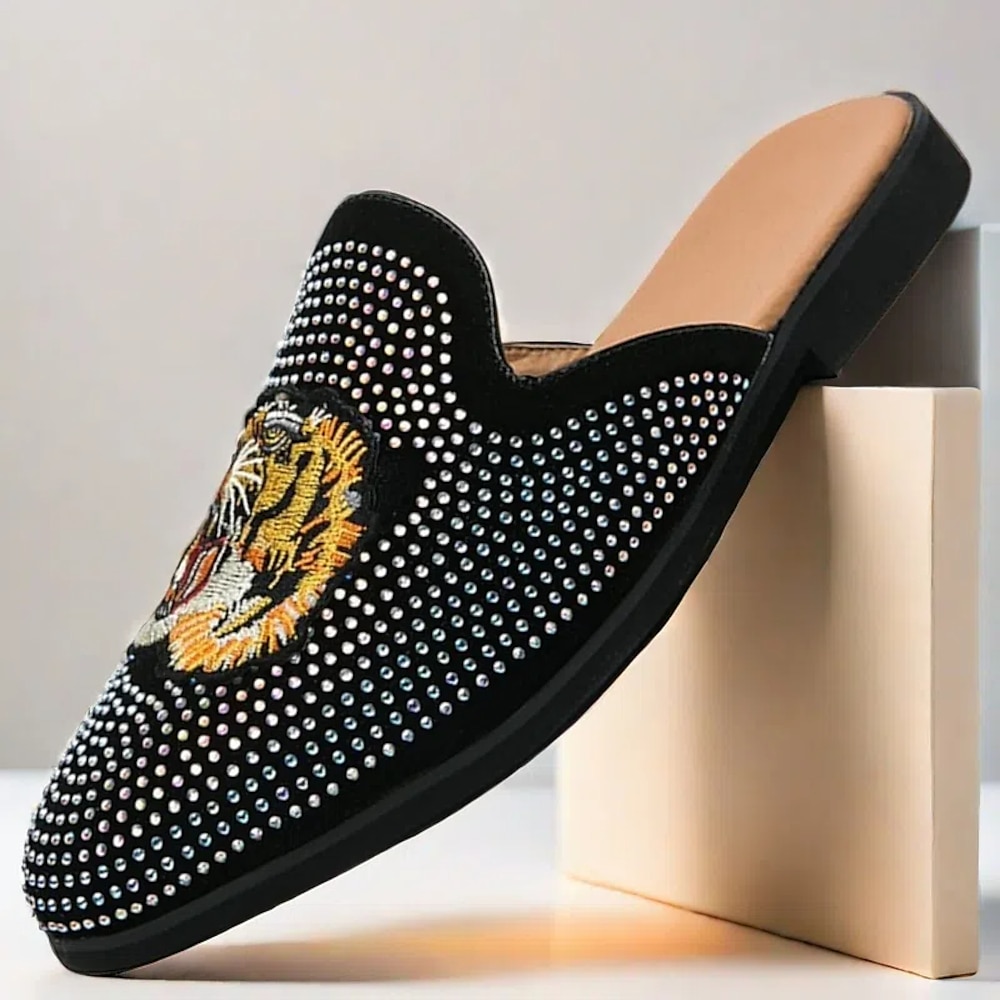 Slipper für Herren aus besticktem Samt - mit Strasssteinen verziertes Tigerdesign für luxuriöse Abendgarderobe und besondere Anlässe Lightinthebox