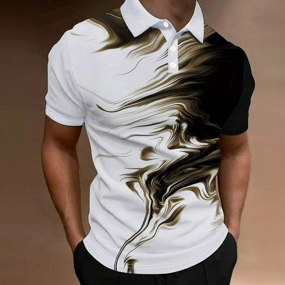 Herren Geometrisch Polo Kurzarm Polo-Shirts Hemden mit Kragen Brautkleider schlicht Schulanfang Outdoor Freizeitskleidung Freizeitkleidung 3D-Druck Schwarz Lightinthebox