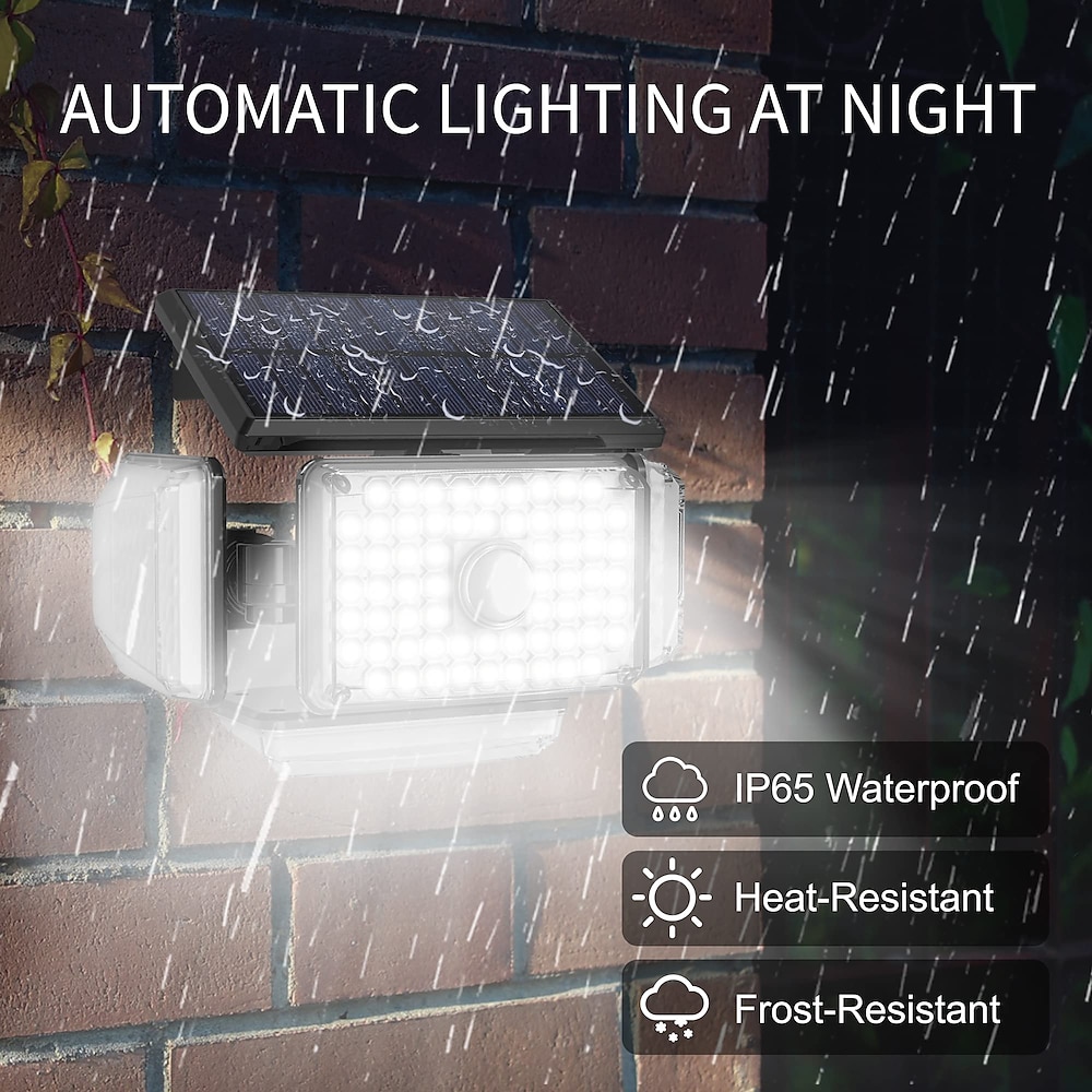 Wasserdichte Solar-Wandlampe für den Außenbereich - 214 LED-Perlen mit Bewegungssensor und 4 verstellbaren Köpfen, 340° Weitwinkel für Veranda, Balkon, Innenhof, Garten- und Garagenbeleuchtung, 1 Stück Lightinthebox