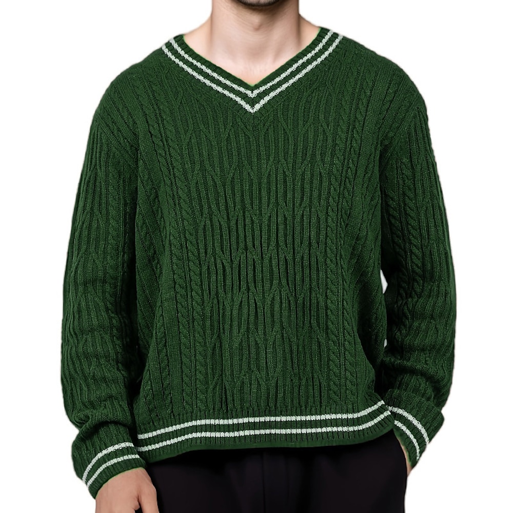 Herren Pullover Strickpullover Gerippt Stricken Normale Oberteile Strick Streifen V Ausschnitt Modisch Basic Urlaub Freizeitskleidung Bekleidung Herbst Winter Grün Dunkelgray M L XL Lightinthebox