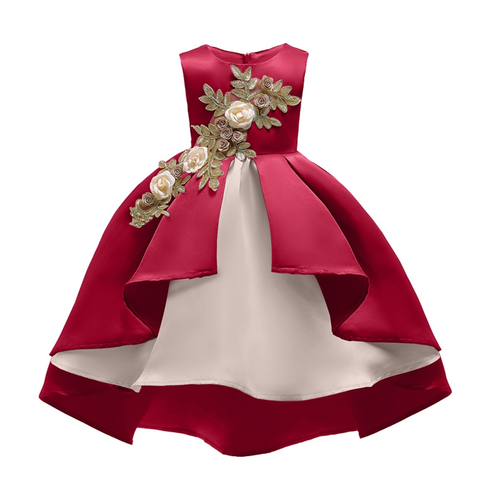 kinderkleidung Mädchen Party Kleid Blume Ärmellos Leistung Geburtstag Schön Süß Polyester Asymmetrisch abendkleider Schaukelkleid A Linie Kleid Sommer 4 Jahre Champagner Rosa Wein Lightinthebox