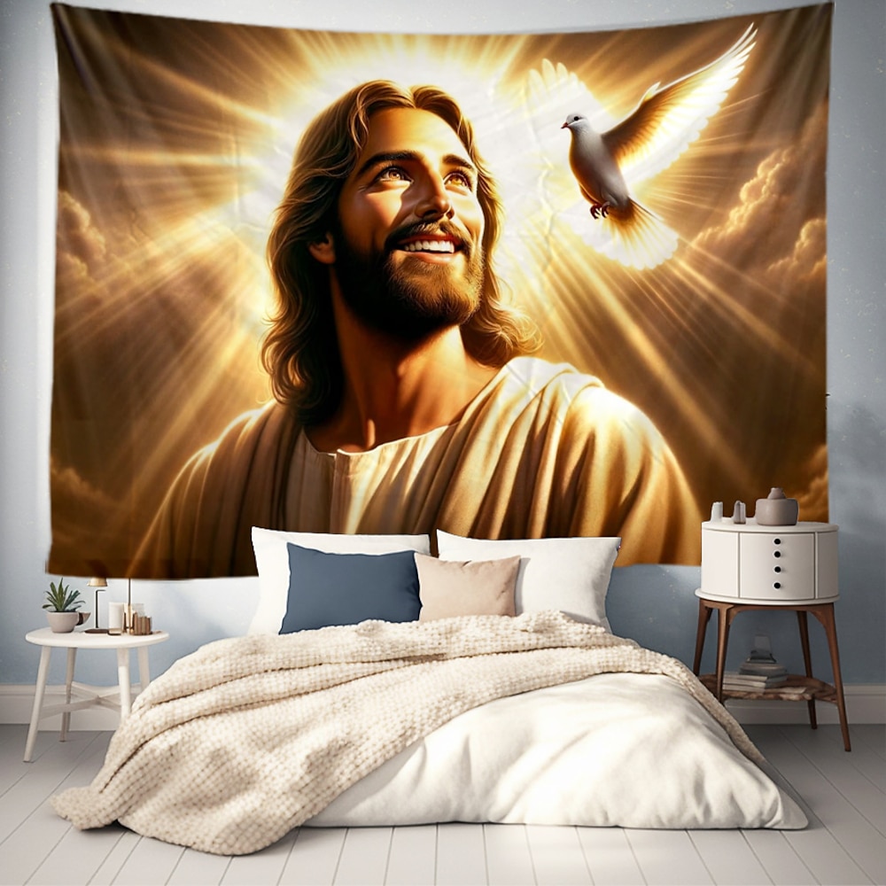 Frohe Ostern Hängender Teppich Jesus Wandkunst Großes Wandteppich-Mural-Dekor Fotohintergrund Decke Vorhang Heim Schlafzimmer Wohnzimmer Dekoration Lightinthebox