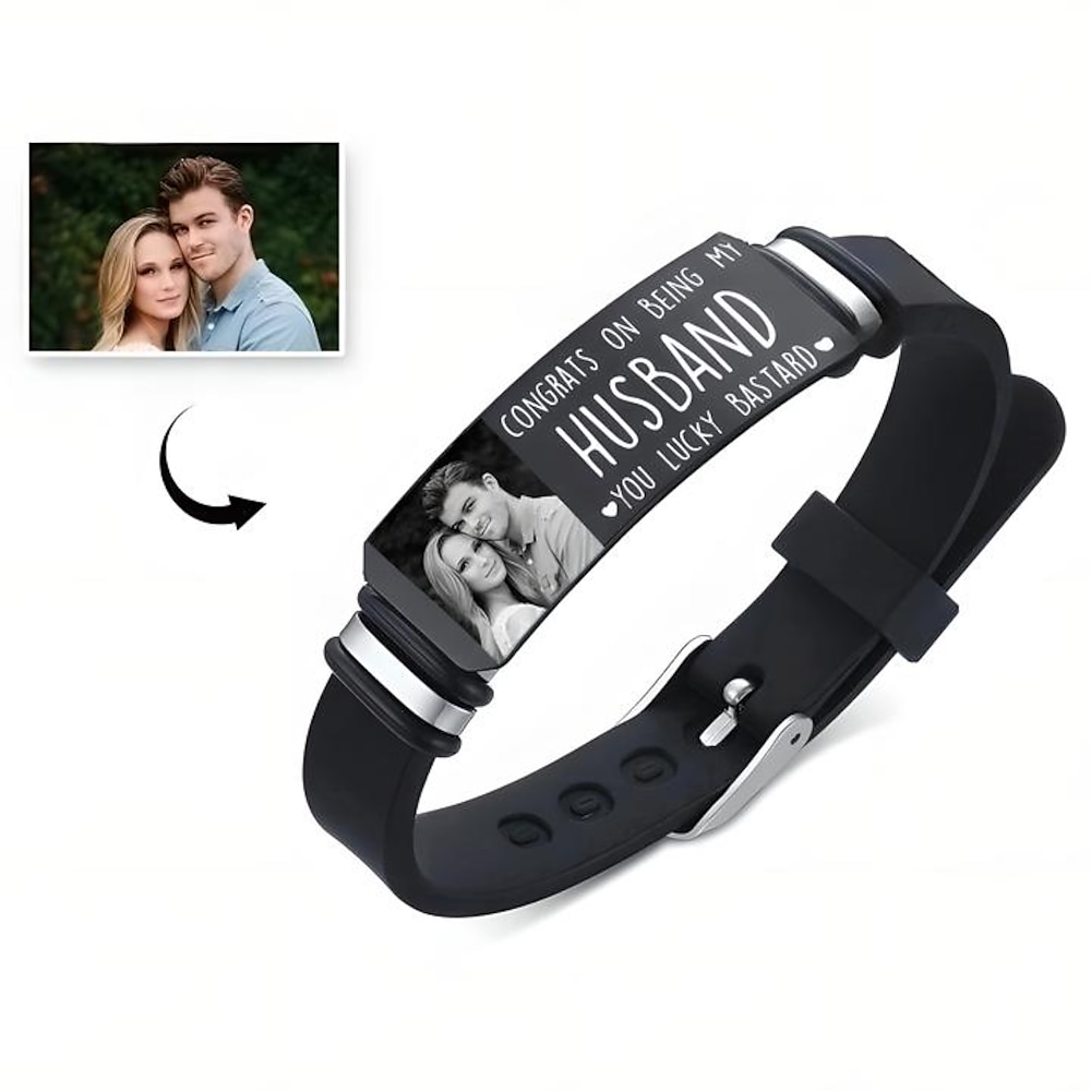 personalisiertes Herrenarmband - individuelles Fotogeschenk für den Ehemann - stilvolles und elegantes Geschenk für Männer, perfektes Valentinstags- und Erinnerungsgeschenk Lightinthebox