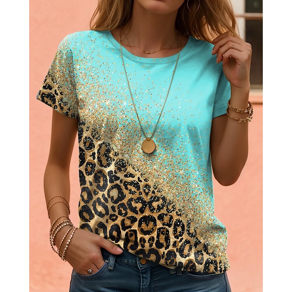 Damen T Shirt Katze Buchstabe Brautkleider schlicht Kurzarm Rundhalsausschnitt Normale Oberteile Täglich Bedruckt Rosa Grün Sommer Lightinthebox