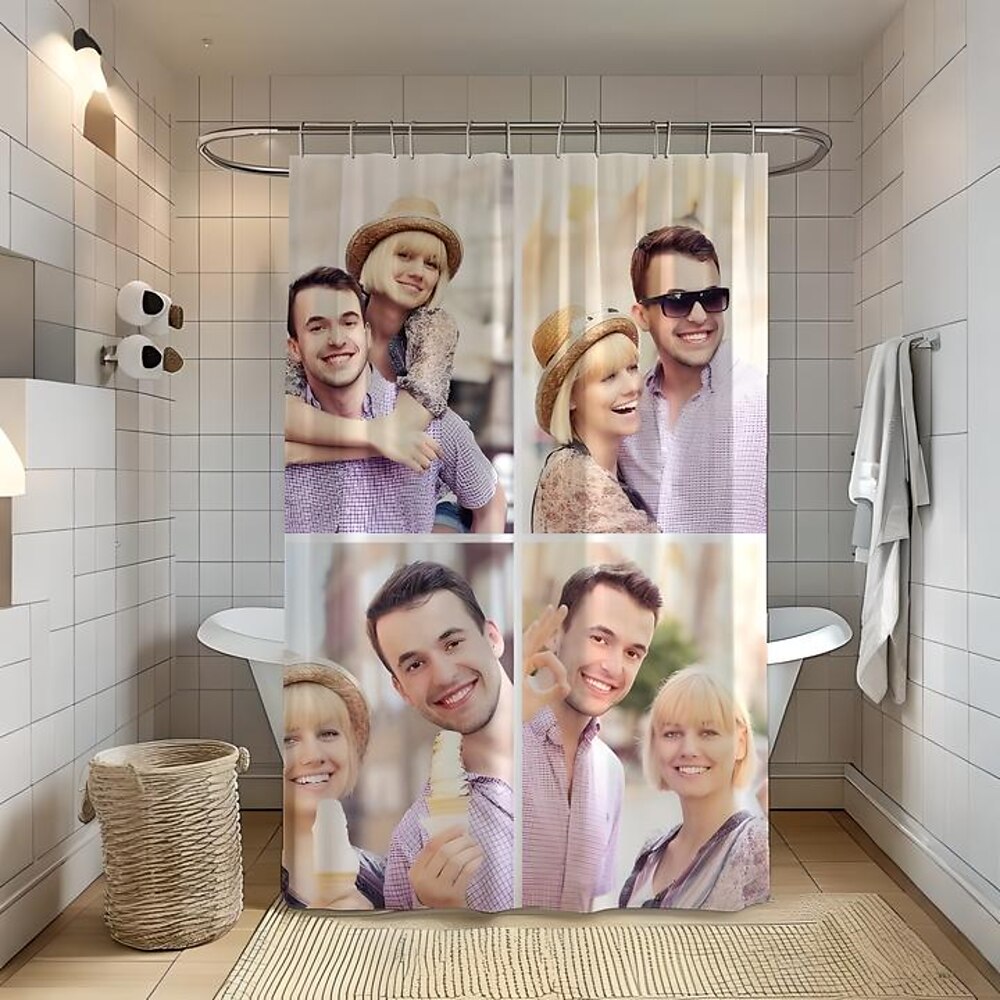 Personalisierte Foto-Duschvorhang mit 12 Haken - individuelles Hochzeitsgeschenk für Paare Valentinstagsgeschenk Badezimmerdeko Stoff wasserdicht waschbar lade dein Bild hoch Foto für Badezimmer Hotel Lightinthebox