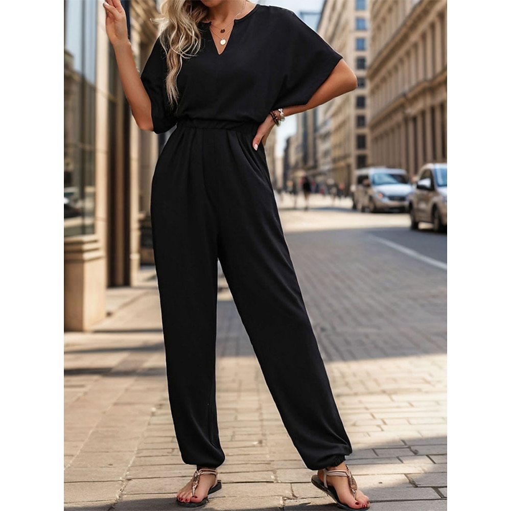 Damen Normal Jumpsuit Aktiv Feste Farbe Ärmellos V Ausschnitt Hohe Taillenlinie Urlaub Täglich Regular Fit Schwarz Wein Blau Sommer Lightinthebox