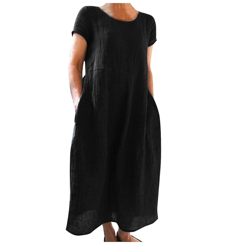 Damen Casual kleid Baumwoll-Kleid Basic Brautkleider schlicht Glatt Minikleid Kurzarm Rundhalsausschnitt Tasche Regular Fit Urlaub Täglich Schwarz Weiß Sommer Lightinthebox