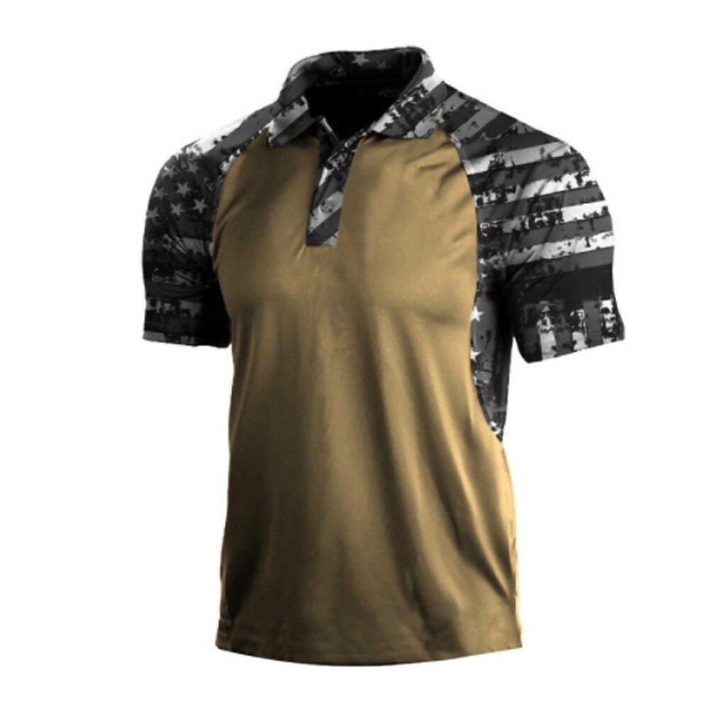 Herren Golfhemd Golf Poloshirts Arbeit Casual Kargen Kurzarm Basic Modern Nationalflagge Patchwork Knopf Frühling Sommer Regular Fit Königliches Blau Khaki Dunkelgray Golfhemd Lightinthebox