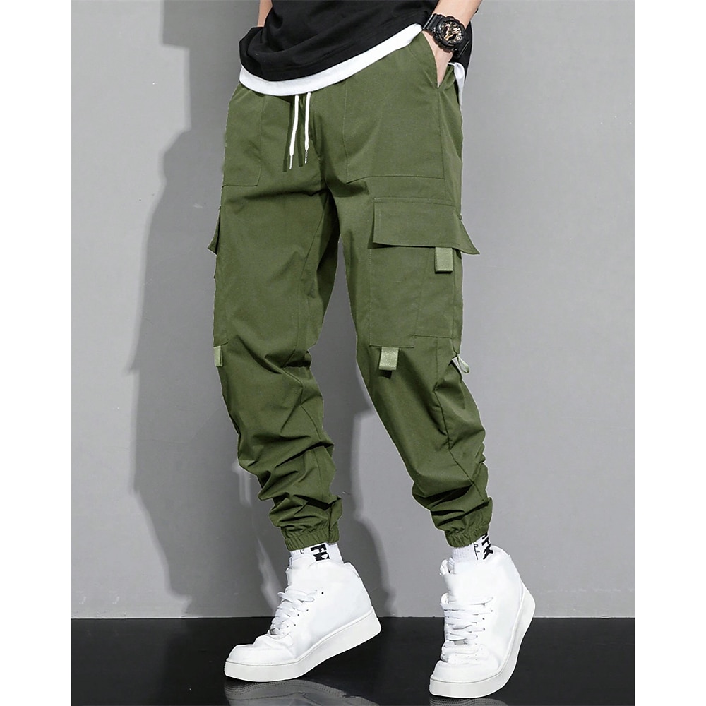 Herren Cargohose Cargohosen Jogginghose Jogger Hose Hosen Kordelzug Elastische Taille Multi Pocket Glatt tragbar Outdoor Täglich Campen und Wandern Modisch Klassisch Schwarz Armeegrün Lightinthebox