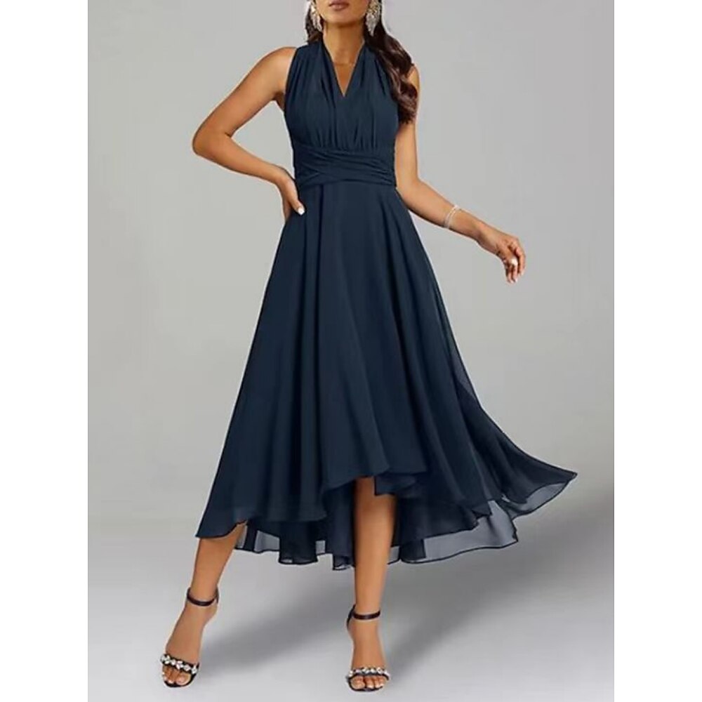 Damen abendkleider Schaukelkleid A Linie Kleid Tank-Top Kleid Ausgefallene Glatt Maxidress Ärmellos V Ausschnitt Regular Fit Party kleid hochzeitsgast Marineblau Sommer Lightinthebox