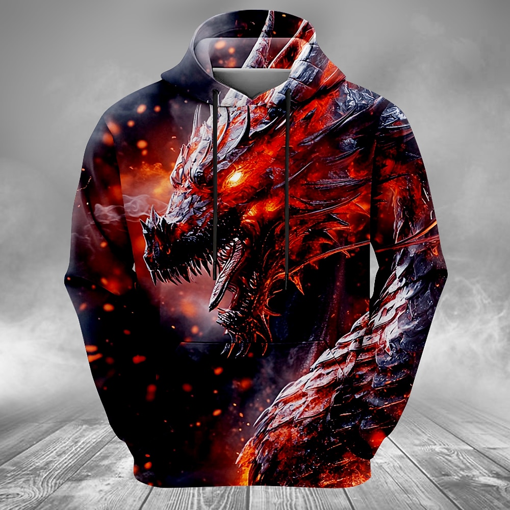 Herren Drache Hoodies Pullover Oberbekleidung Sweatshirt mit Kapuze Rundhalsausschnitt Cool 3D-Druck Klub Strassenmode Schwarz Kordelzug Herbst Winter Designer Lightinthebox